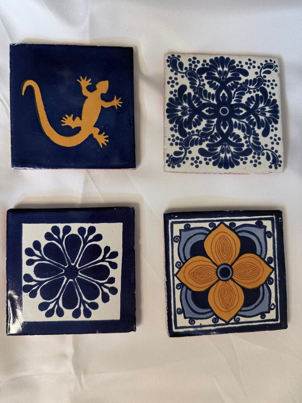 Set of 4 Mexican Clay Tile Coasters with Cork Background